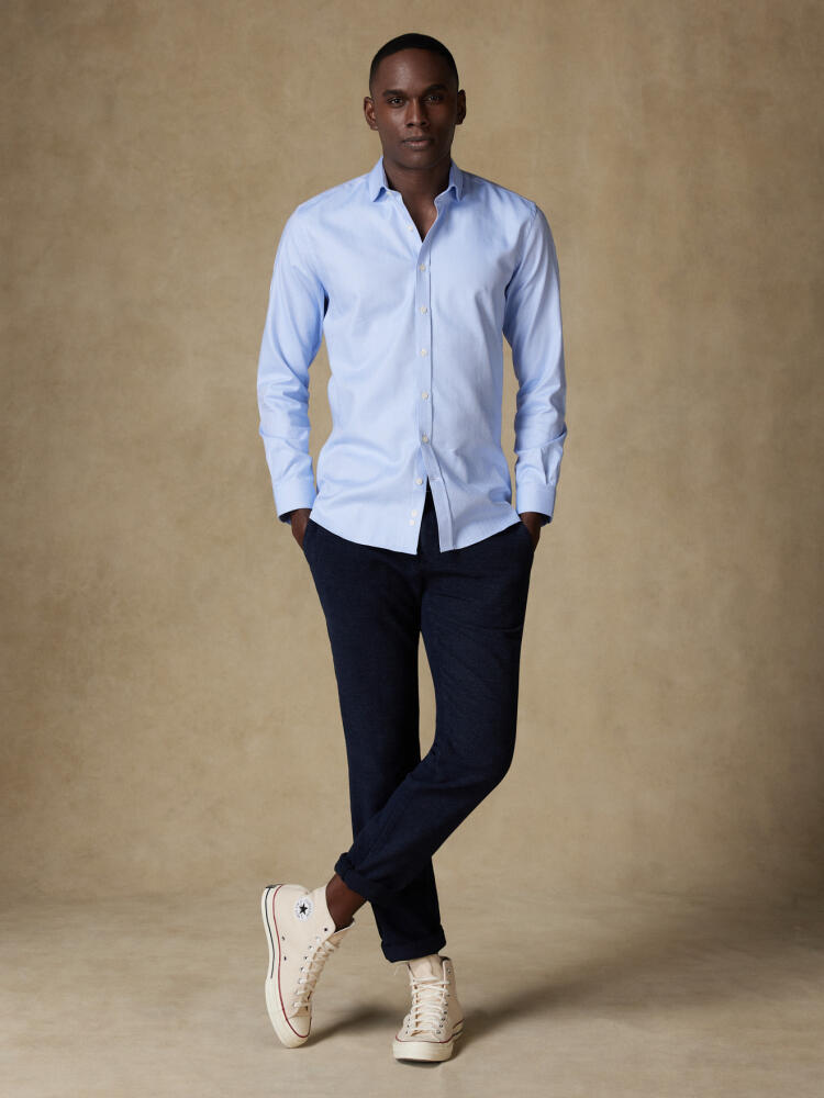 Sky Herringbone slim fit shirt  - Short Collar