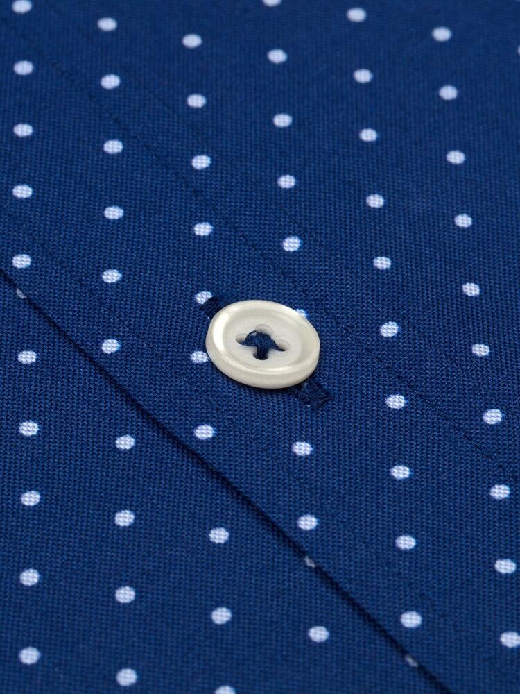 Blue spotted white popelin slim fit shirt - Small Collar