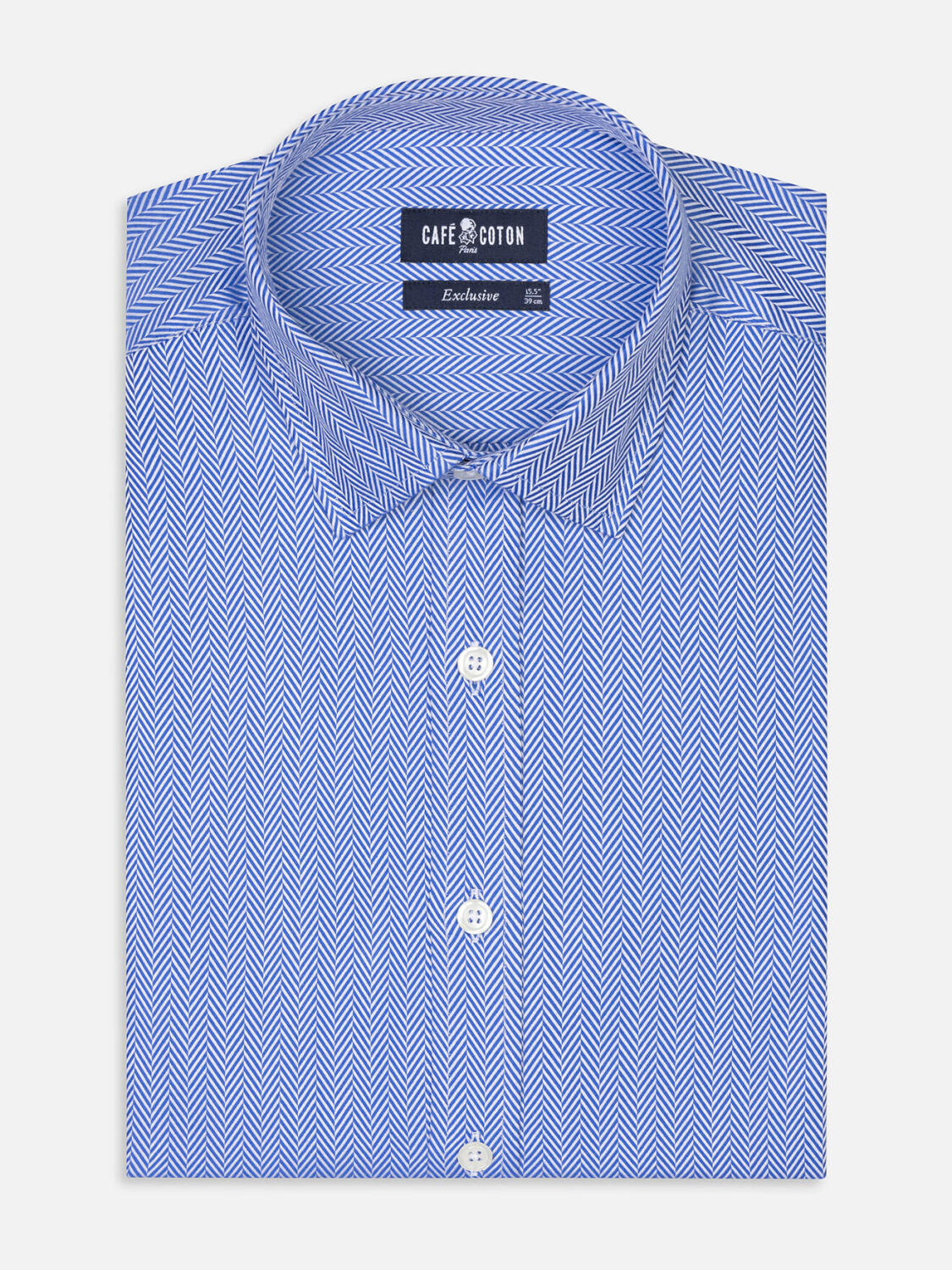 Chemise cintr&eacute;e Hunter en chevron bleu - Petit Col