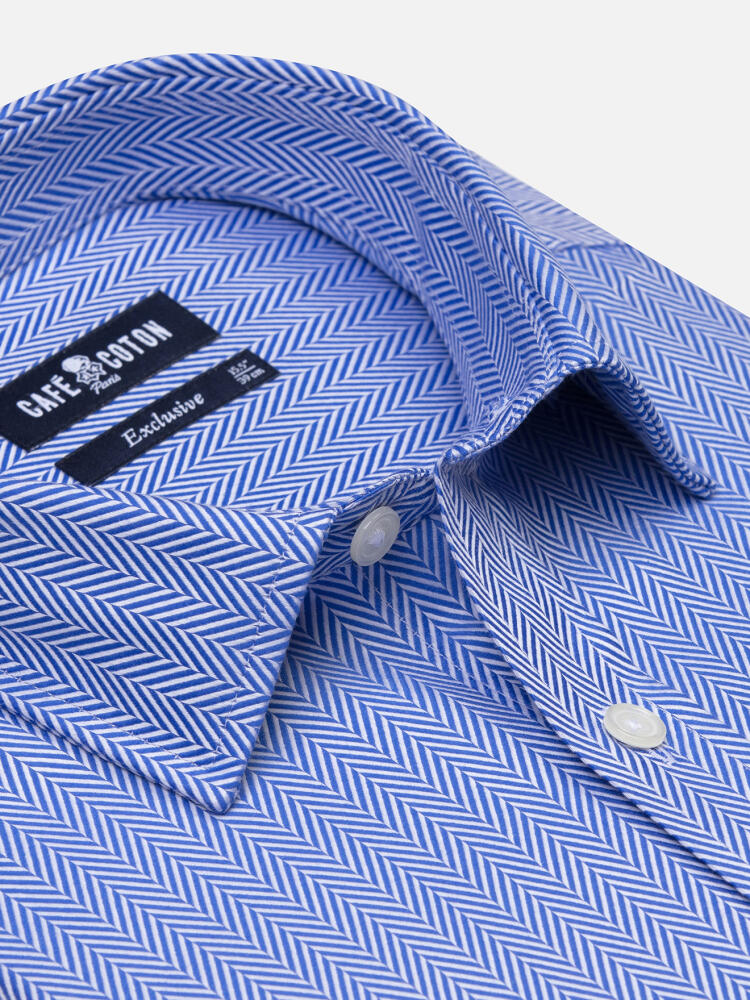 Hunter Blue Herringbone slim fit shirt - Point Collar