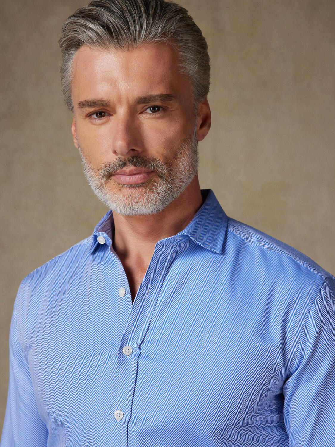 Chemise cintr&eacute;e Hunter en chevron bleu - Petit Col