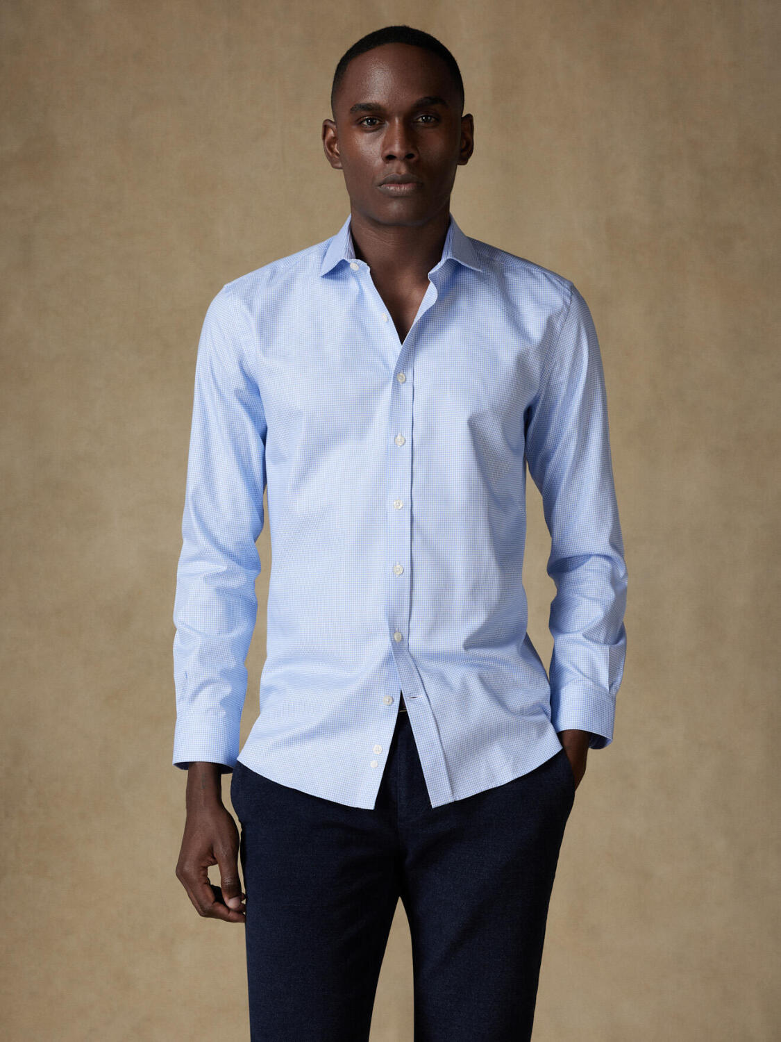 Landry sky gingham slim fit shirt  - Short Collar