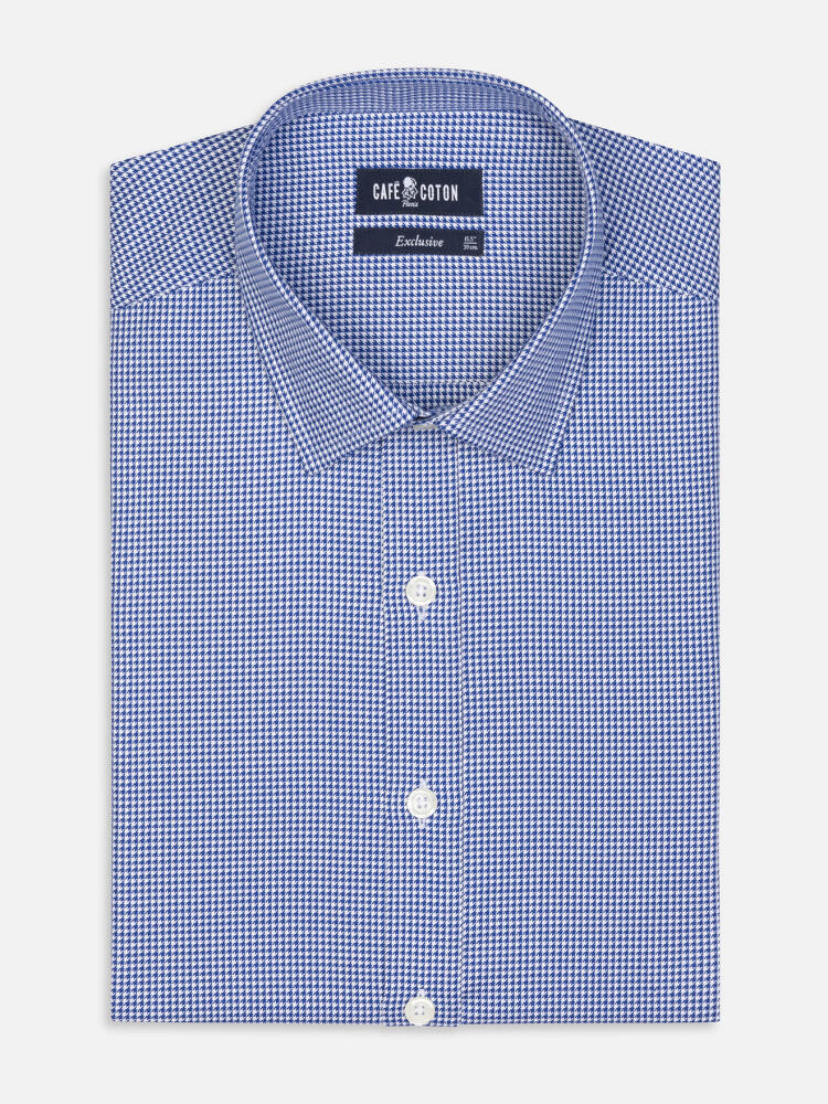 Camicia slim fit in percalle Landry Navy - Colletto piccolo