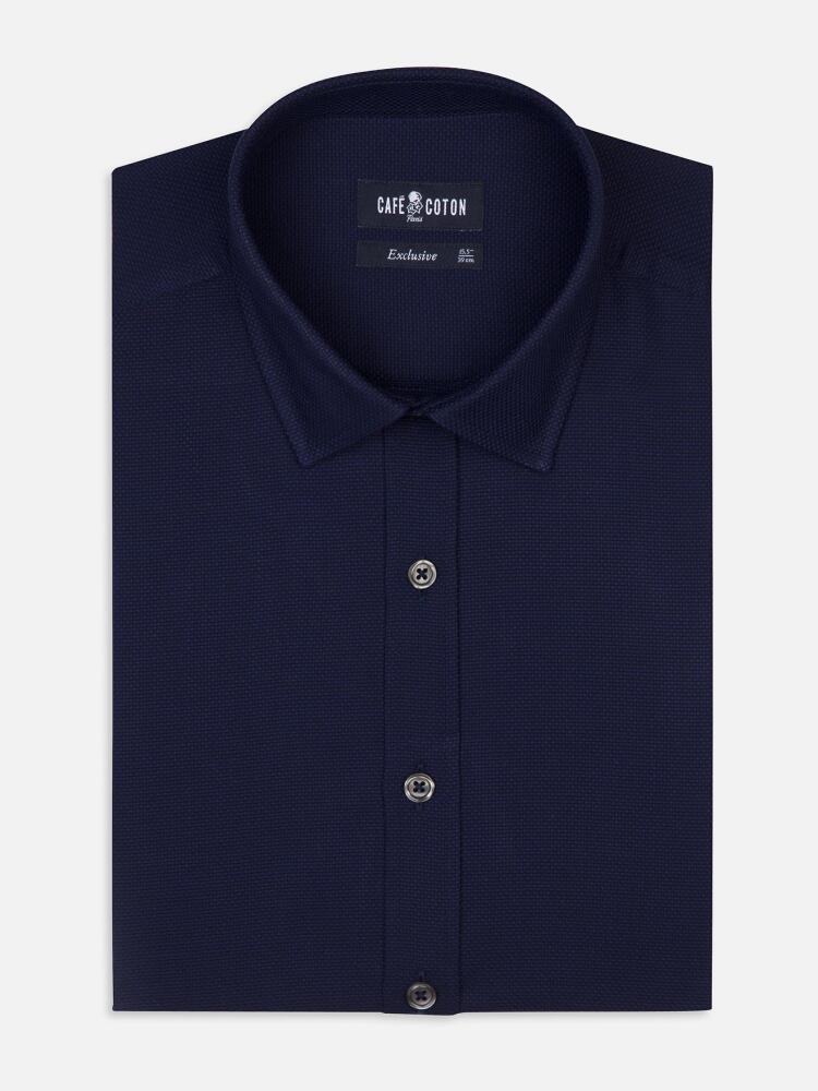 Leo navy textured slim fit shirt - Small collar