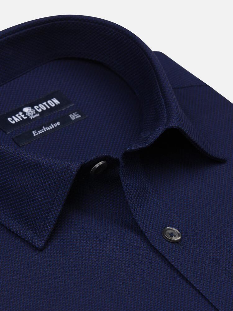 Leo navy textured slim fit shirt - Small collar