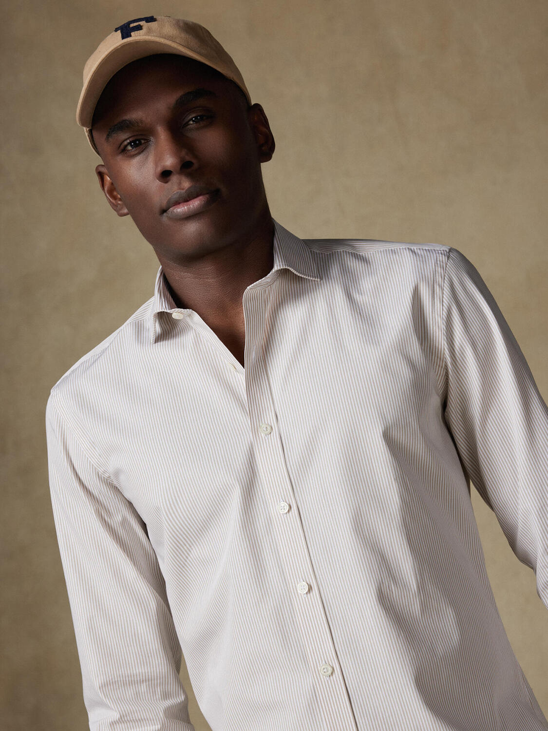 Camicia slim Menthon a righe beige