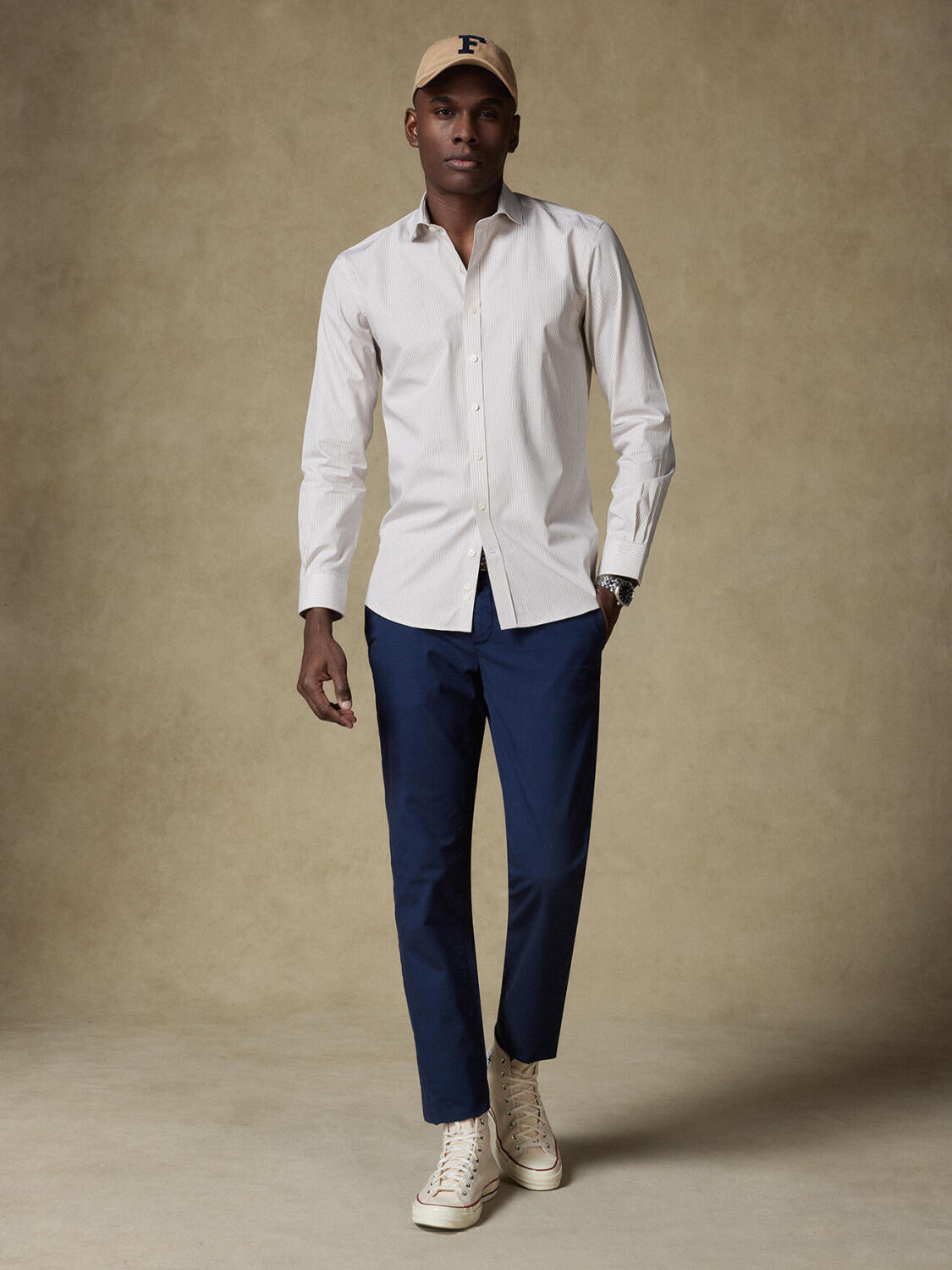 Camicia slim Menthon a righe beige