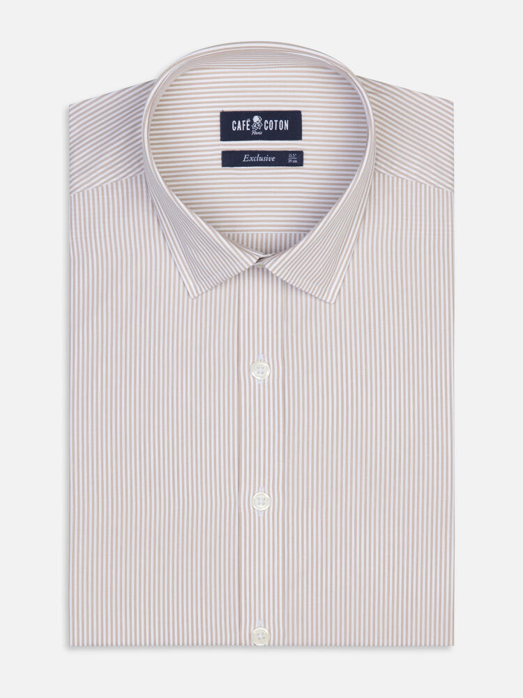 Overhemd slim Menthon met strepen beige
