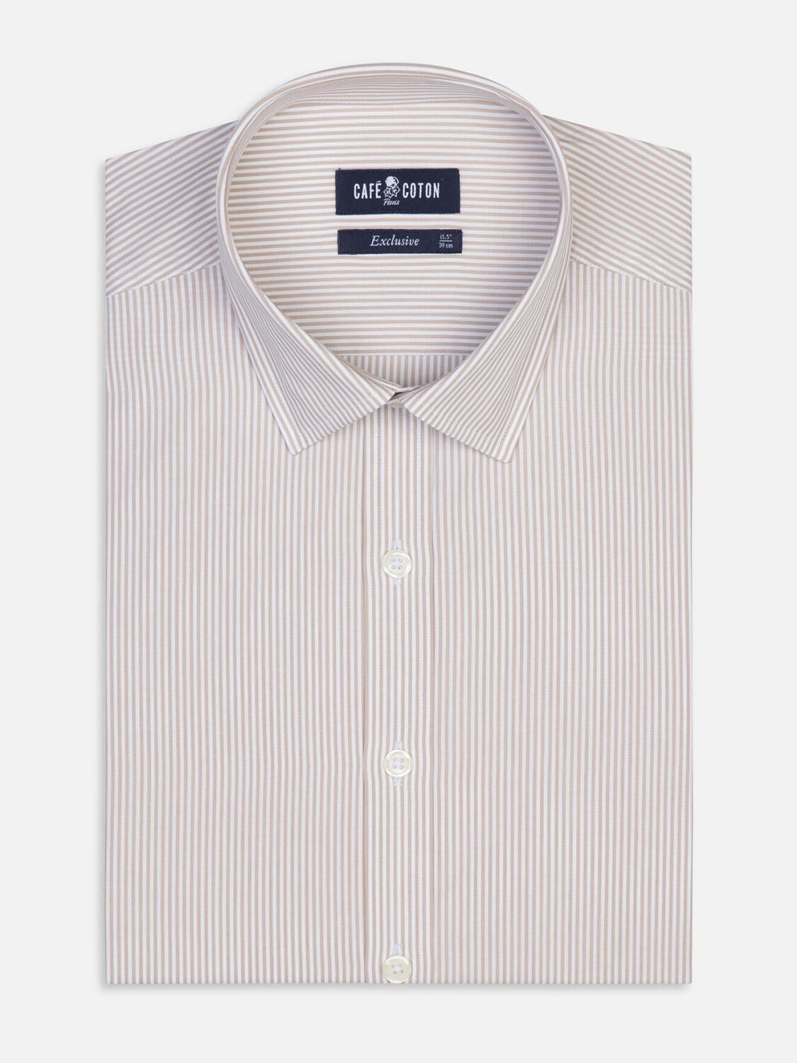 Camicia slim Menthon a righe beige