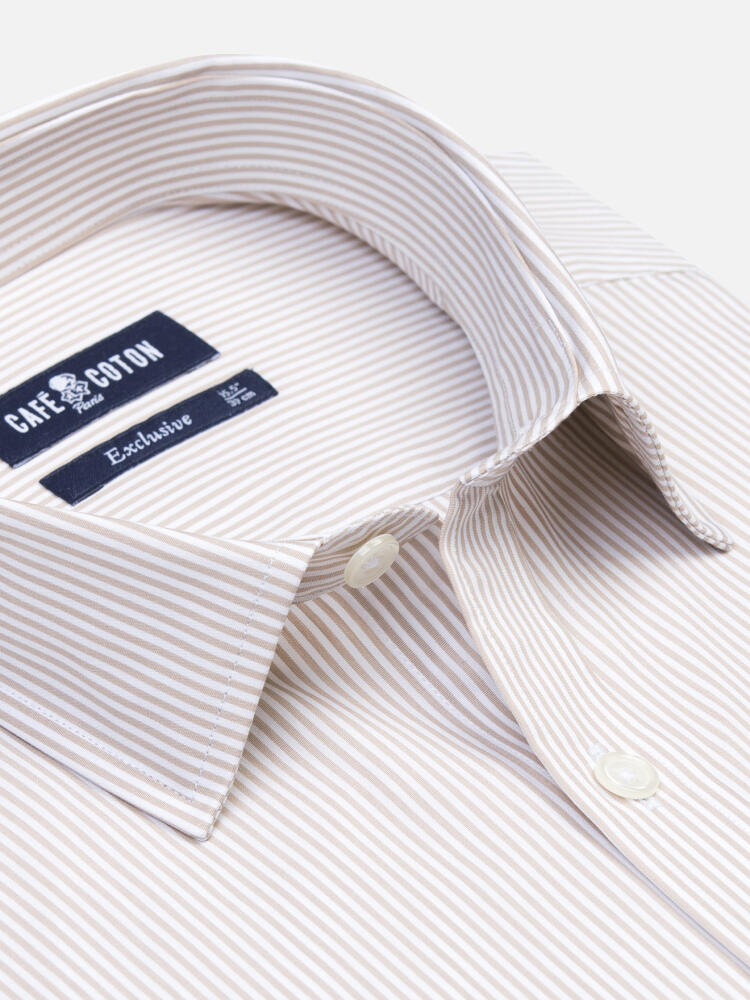 Overhemd slim Menthon met strepen beige