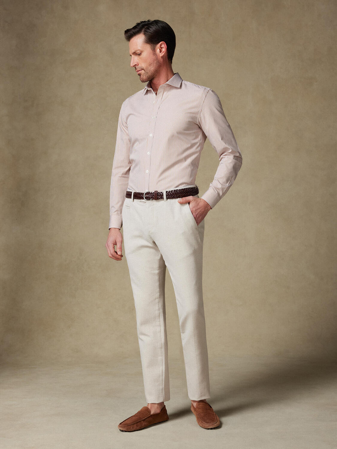 Camisa ajustada Menthon a rayas habano