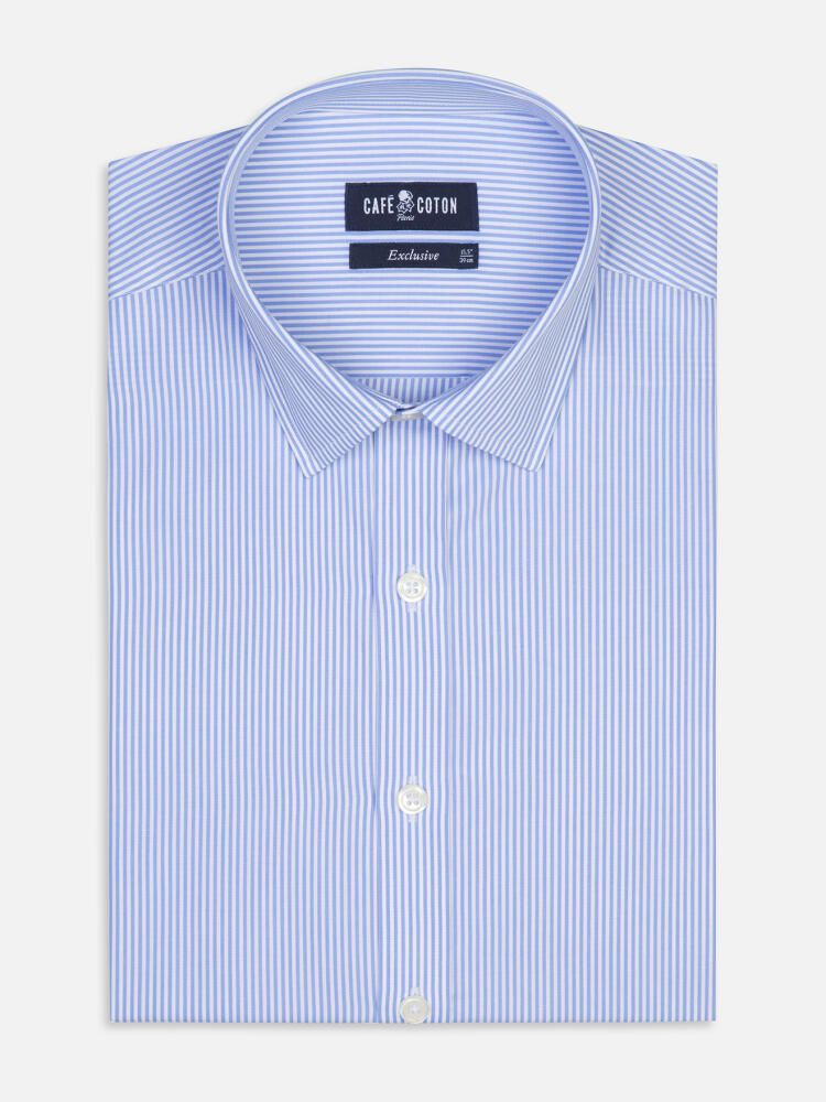 Menthon hemelsblauw gestreept Slim fit overhemd - Kleine Kraag