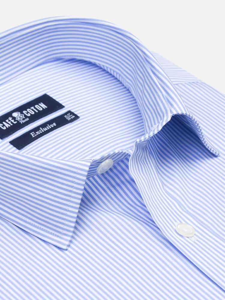 Menthon hemelsblauw gestreept Slim fit overhemd - Kleine Kraag
