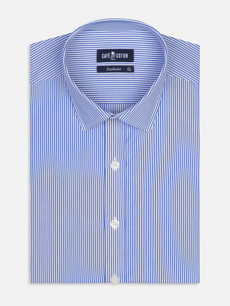 Chemise cintrée Menthon à rayures bleues - Petit col