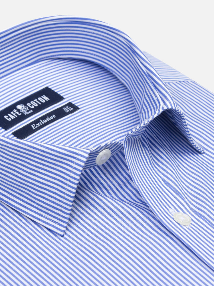 Chemise cintrée Menthon à rayures bleues - Petit col