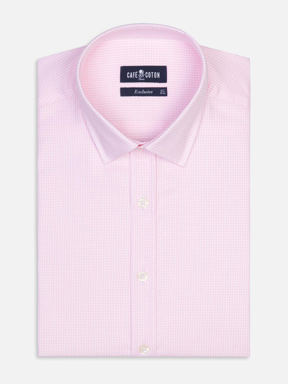 Chemise cintrée Miles en natté rose  - Petit col