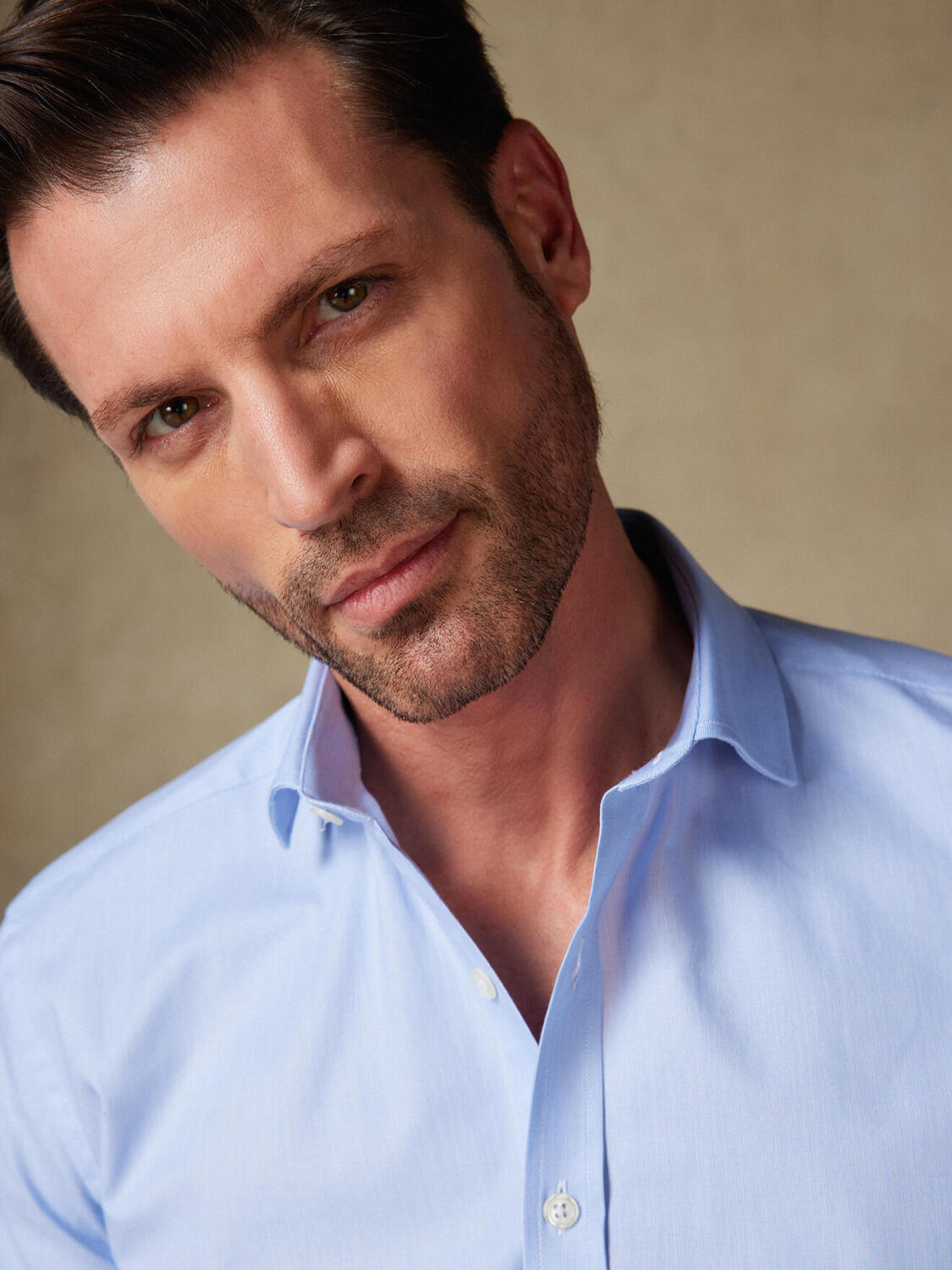 Chemise cintrée en mille raies ciel - Petit Col