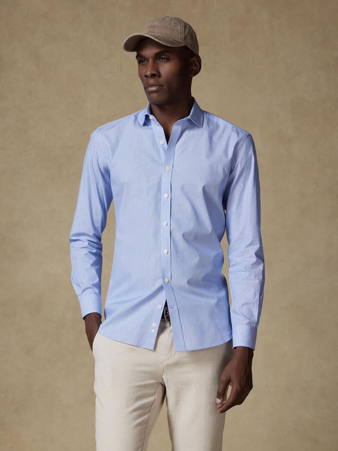 Camicia slim fit Mille Strisce Blu - Colletto piccolo