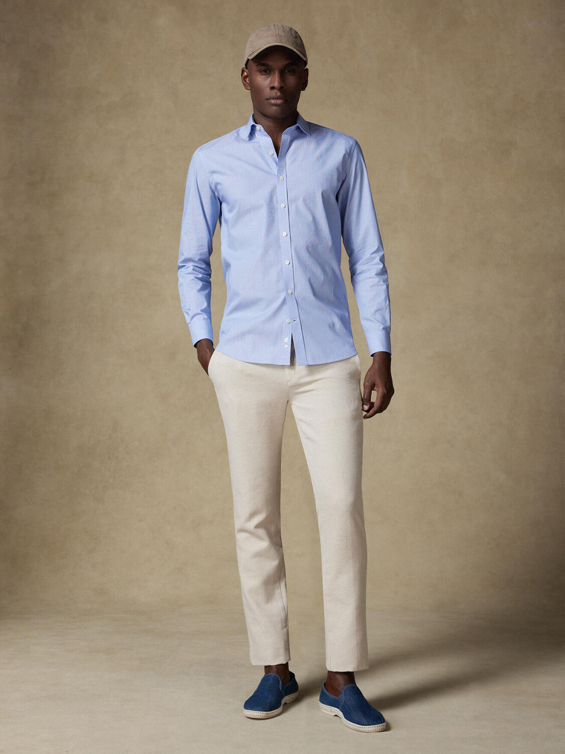 Camicia slim fit Mille Strisce Blu - Colletto piccolo