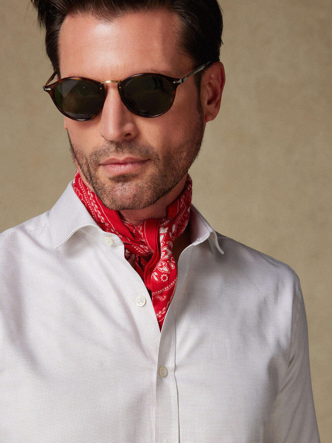 Chemise cintrée en natté sable - Petit col