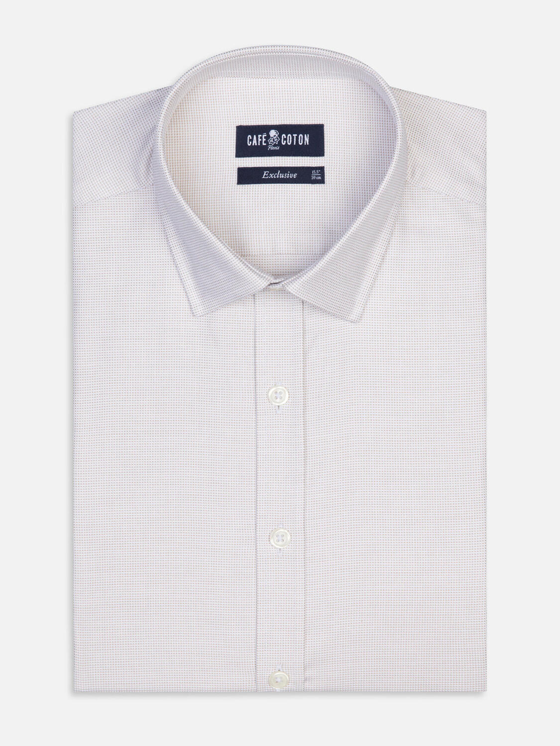 Chemise cintrée en natté sable - Petit col