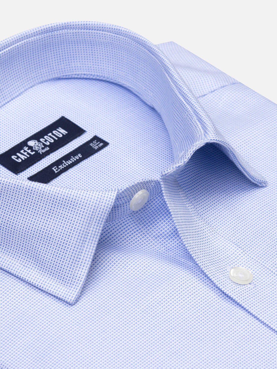 Chemise cintrée en natté ciel - Petit Col