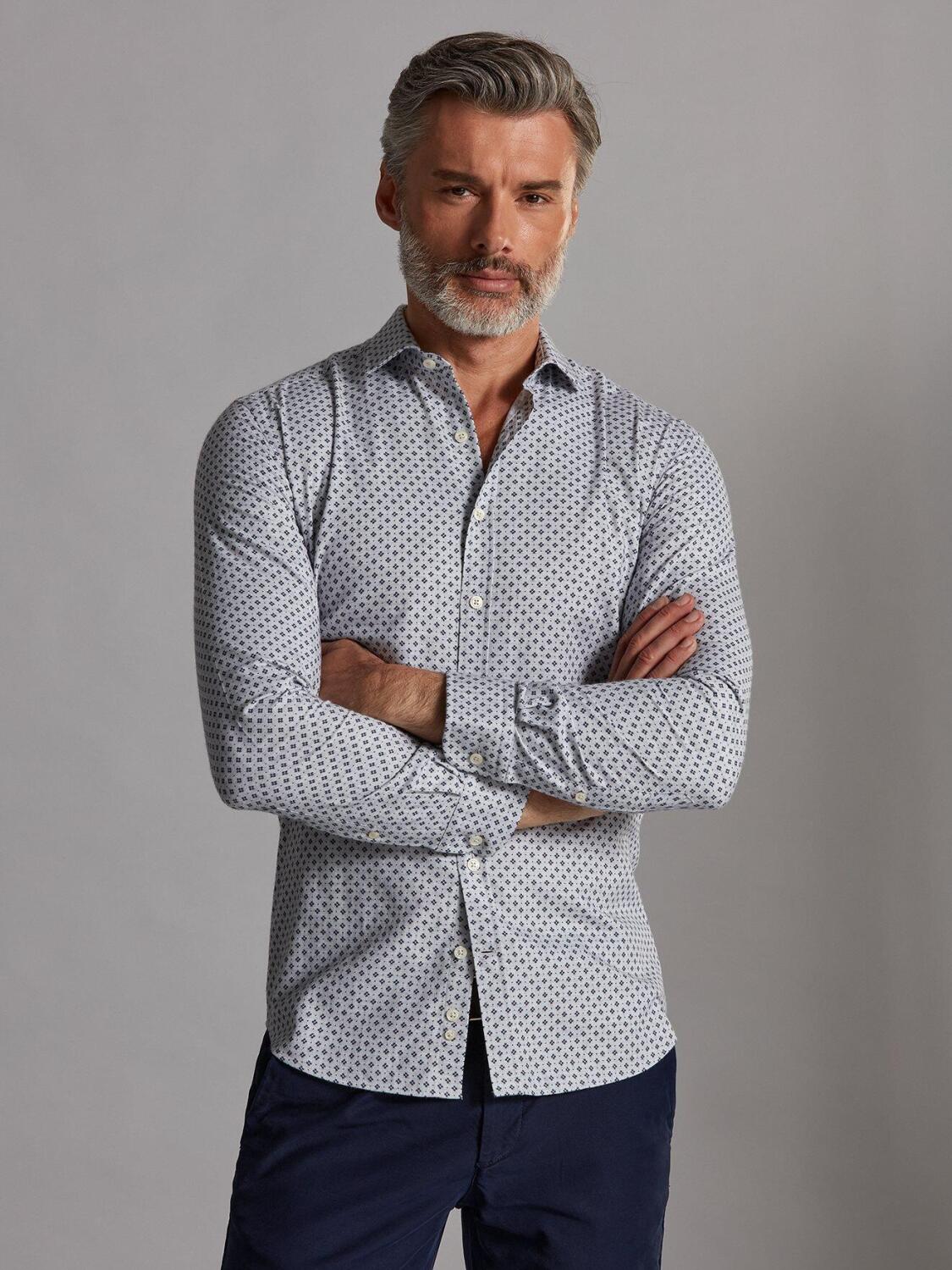 Nelson grey slim fit shirt with printed pattern - Small collar
