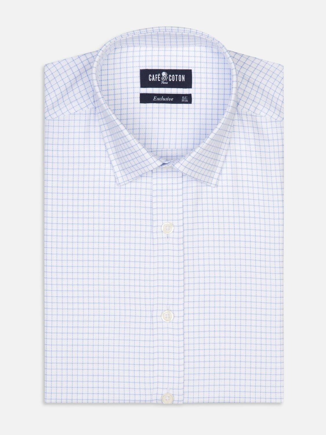 Chemise cintr&eacute;e Oleg &agrave; carreaux chevron ciel - Petit Col