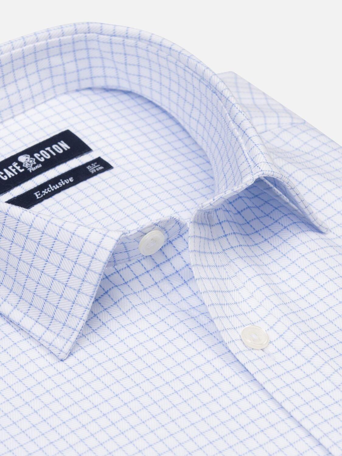 Chemise cintr&eacute;e Oleg &agrave; carreaux chevron ciel - Petit Col