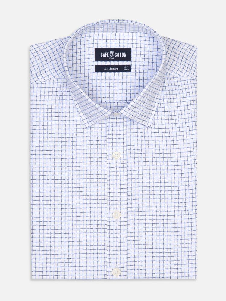 Oleg blue herringbone checked slim fit shirt - Small collar