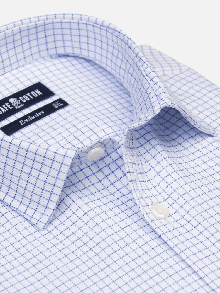 Oleg blue herringbone checked slim fit shirt - Small collar