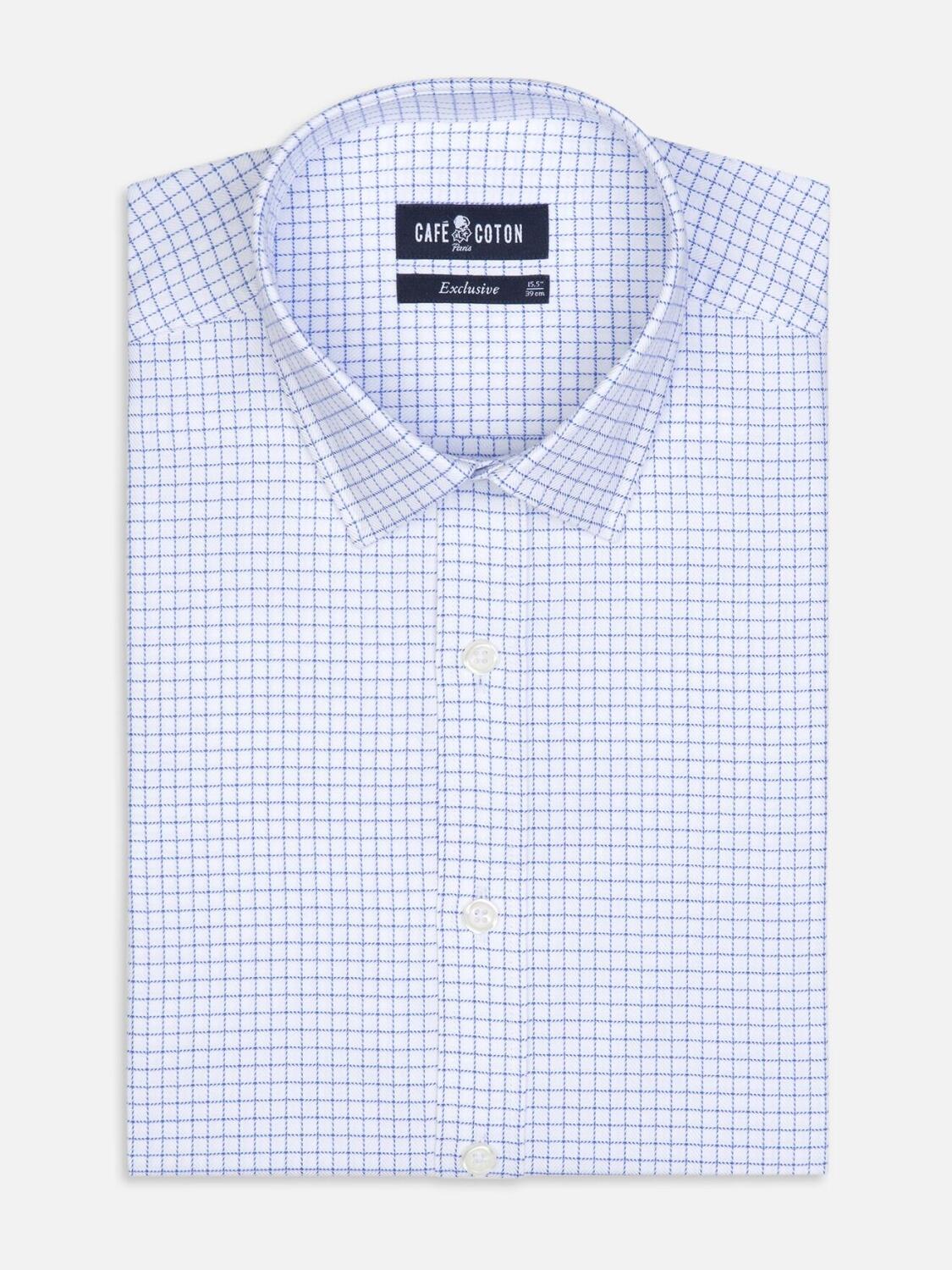 Chemise cintr&eacute;e Olga &agrave; carreaux bleus - Petit Col