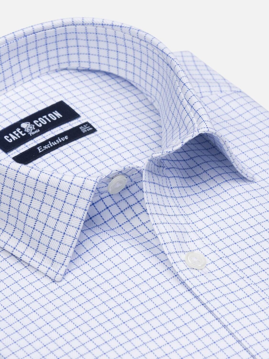 Chemise cintr&eacute;e Olga &agrave; carreaux bleus - Petit Col