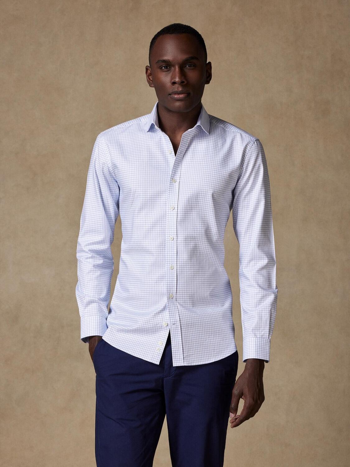 Chemise cintr&eacute;e Olga &agrave; carreaux bleus - Petit Col