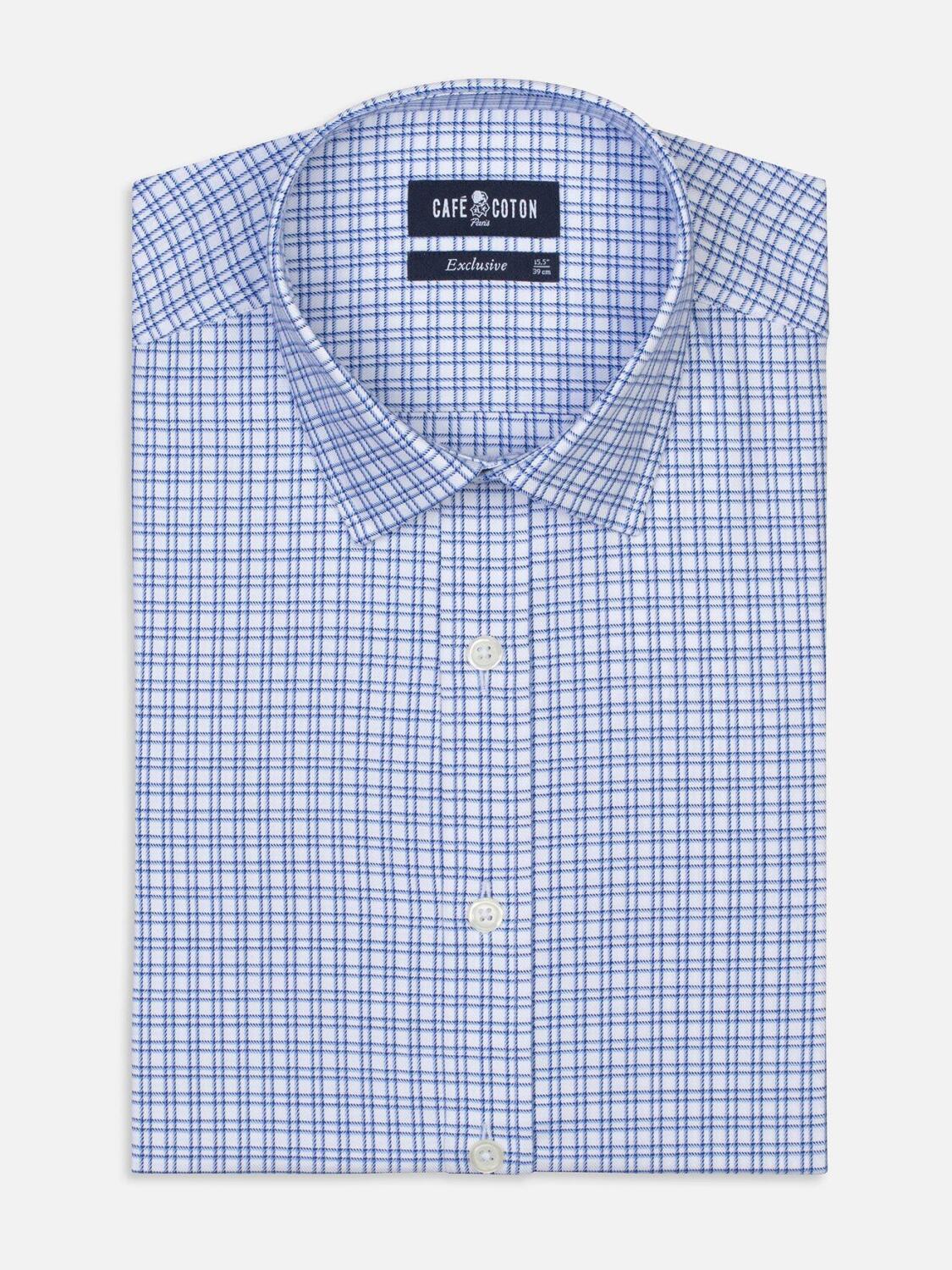 Chemise cintr&eacute;e Payne &agrave; carreaux bleus - Petit Col