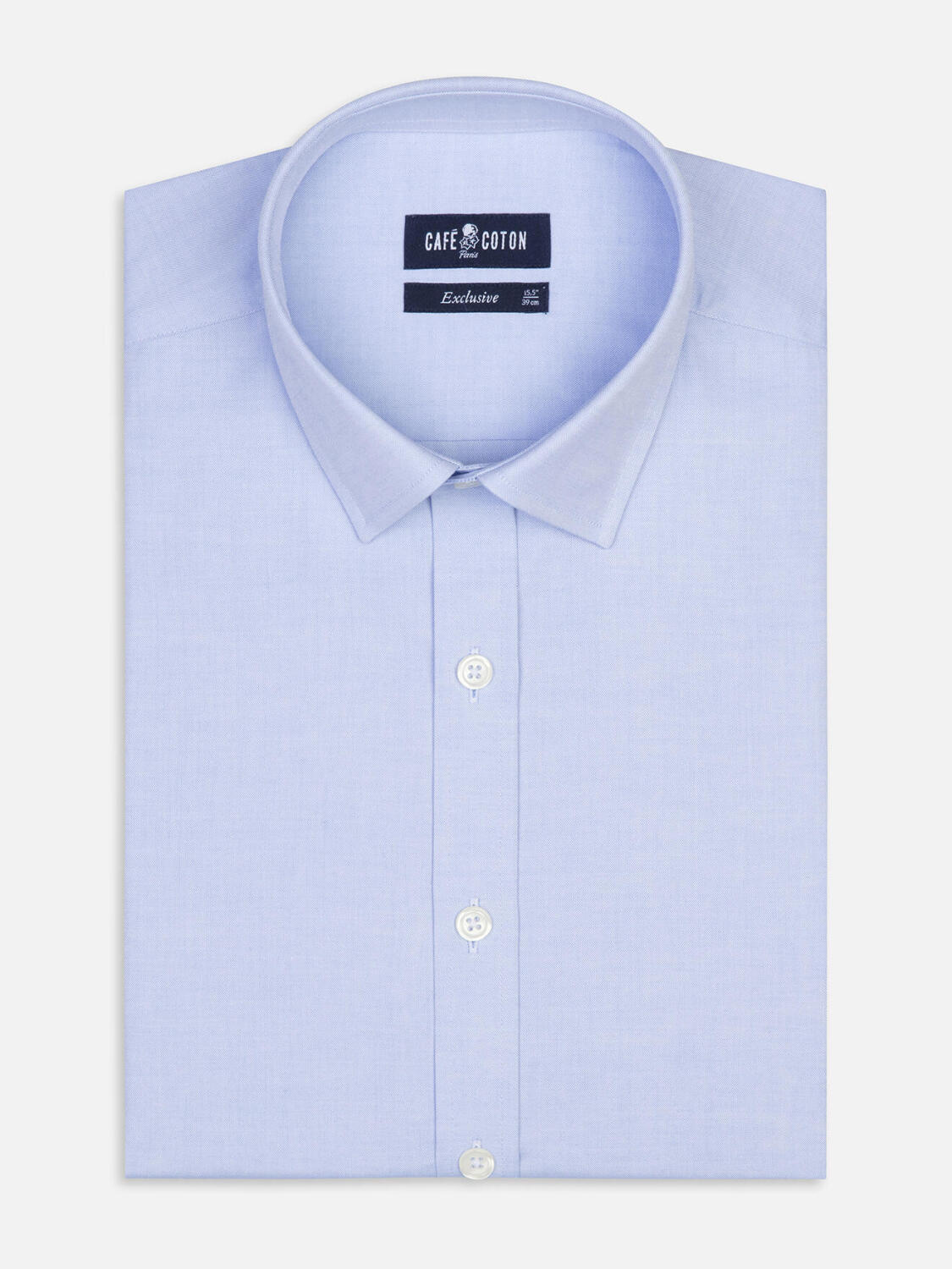 Tailliertes Hemd mit himmelblauen Punkten  - Kleiner Kragen