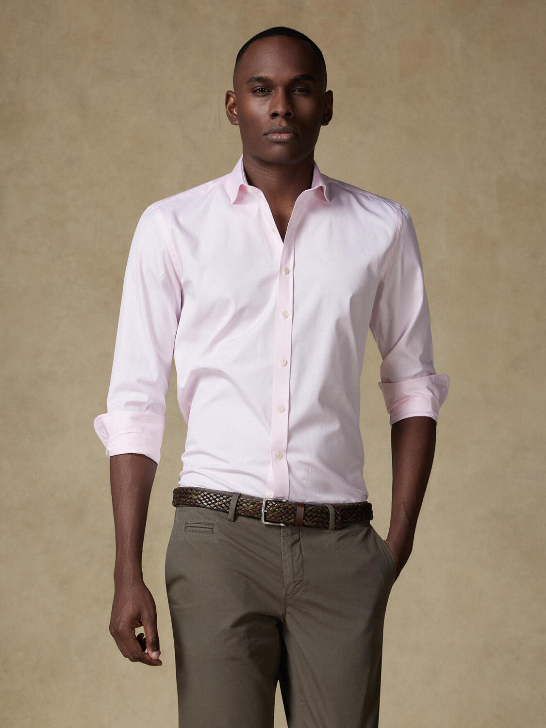 Camisa entallada pin point rosa - Cuello Pequeño