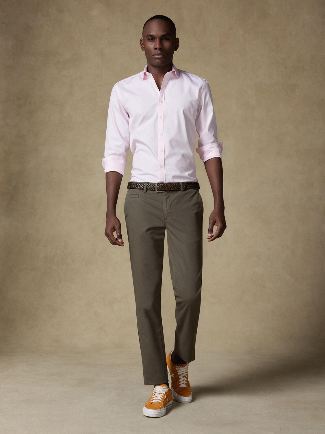 Camisa entallada pin point rosa - Cuello Pequeño