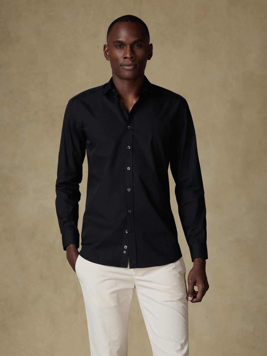 Camicia slim fit in popeline nero