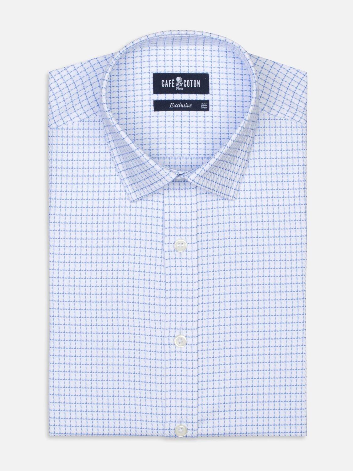 Blue sky checks twill slim fit shirt - Small Collar