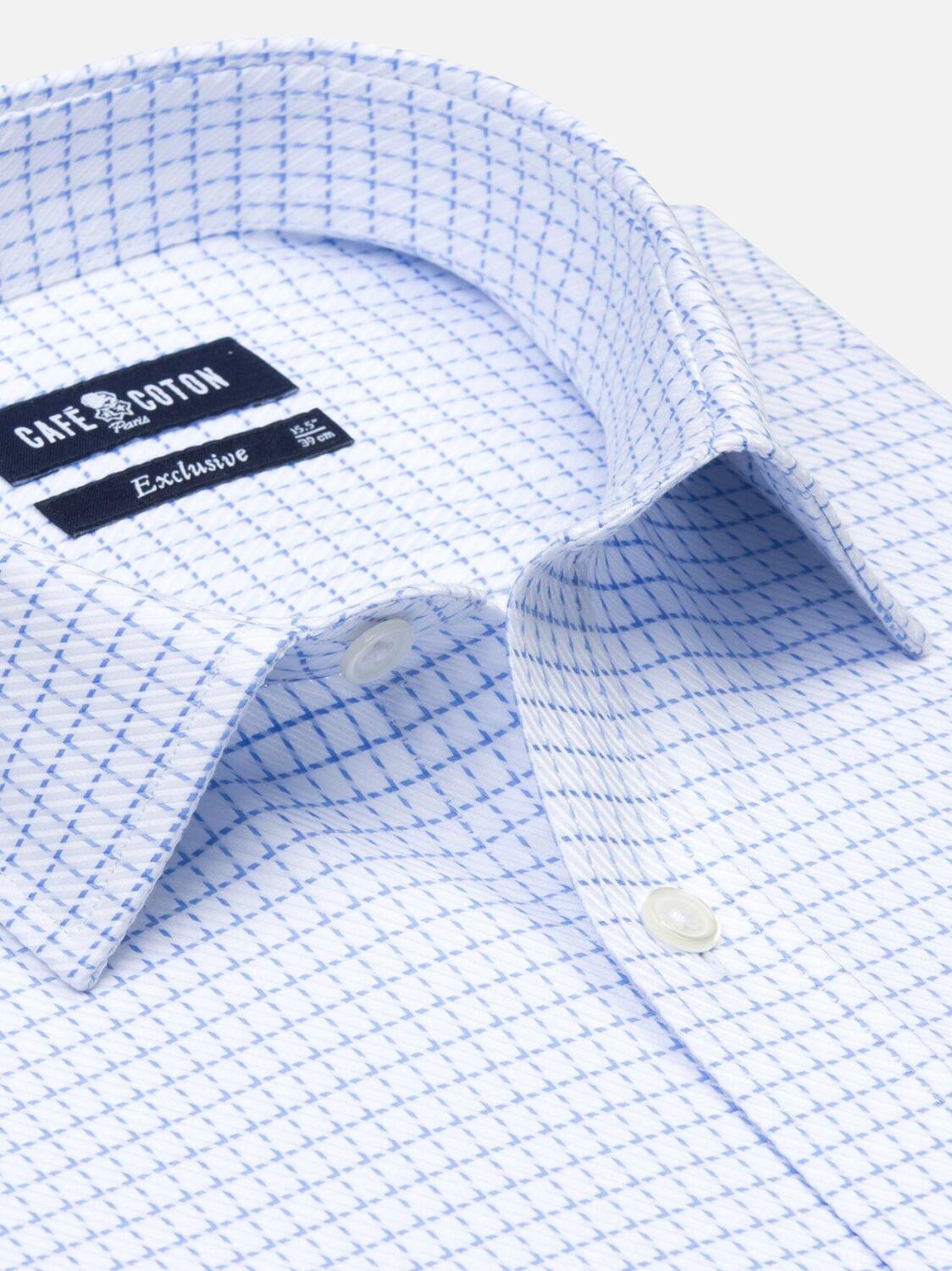 Blue sky checks twill slim fit shirt - Small Collar