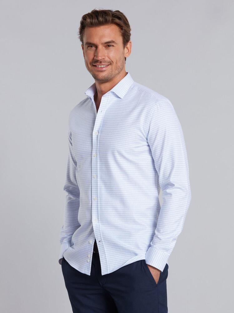 Blue sky checks twill slim fit shirt - Small Collar