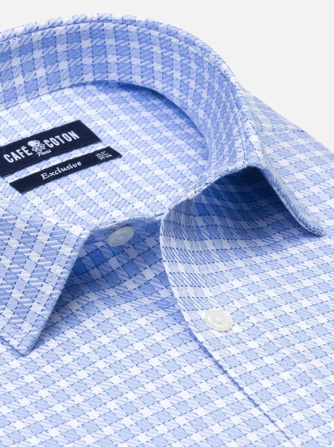 White checks blue twill slim fit shirt - Small Collar