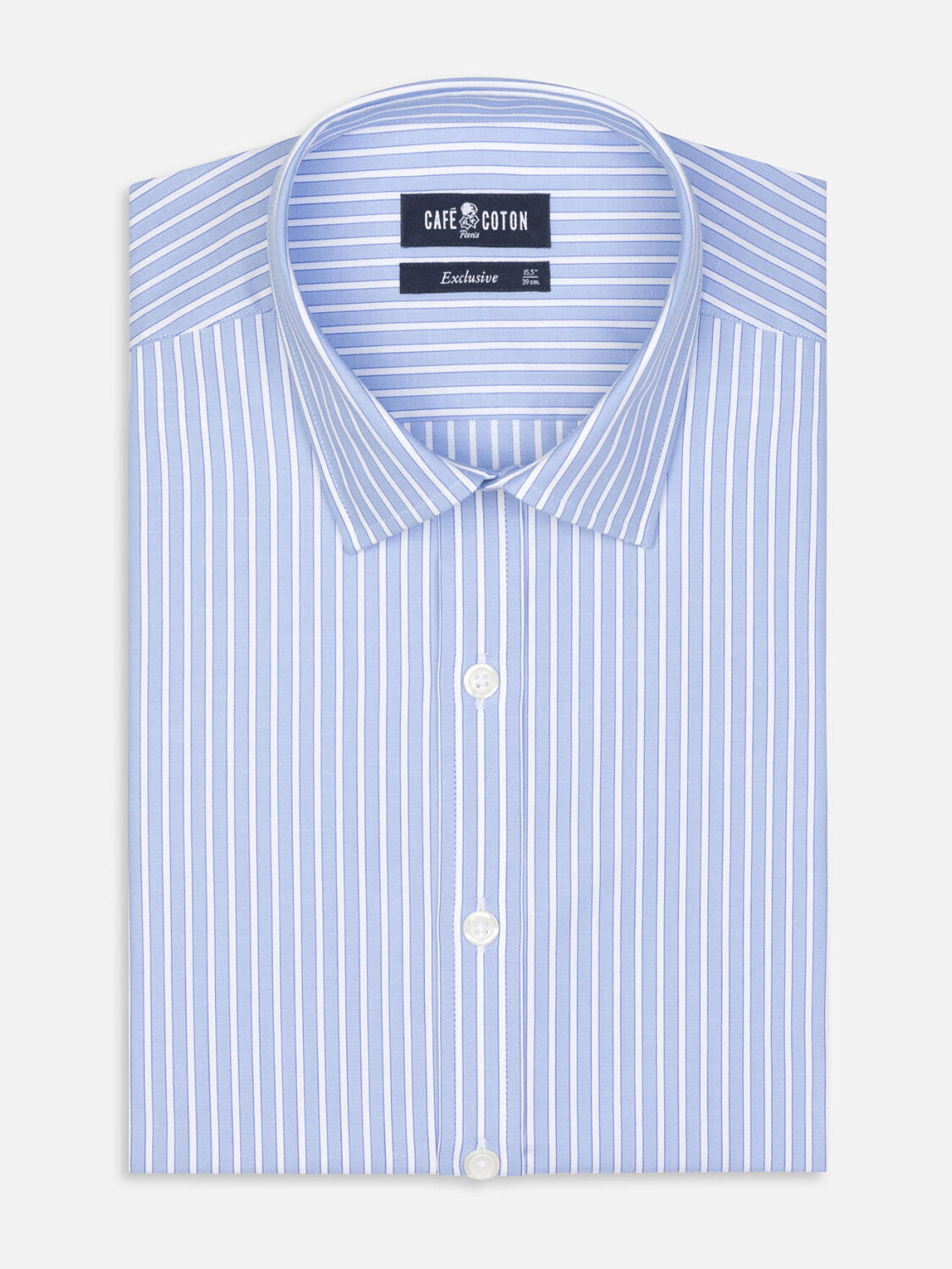 Chemise cintrée Shepherd ciel à rayures  - Petit Col