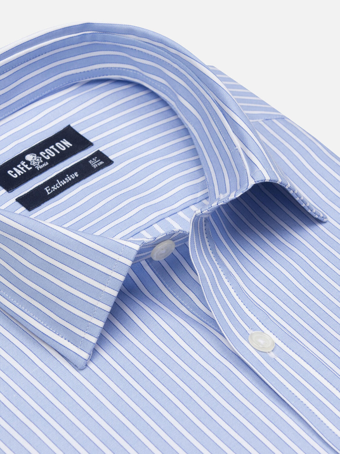 Chemise cintrée Shepherd ciel à rayures  - Petit Col