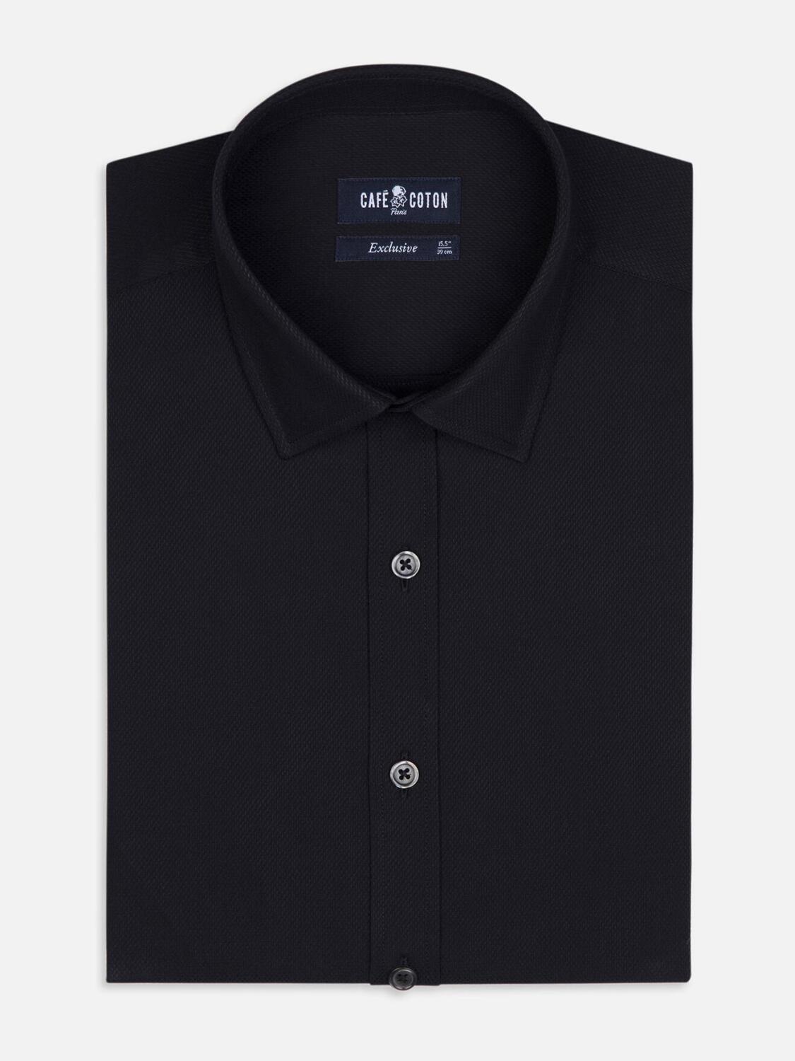 Chemise cintr&eacute;e Tea textur&eacute;e noire - Petit Col
