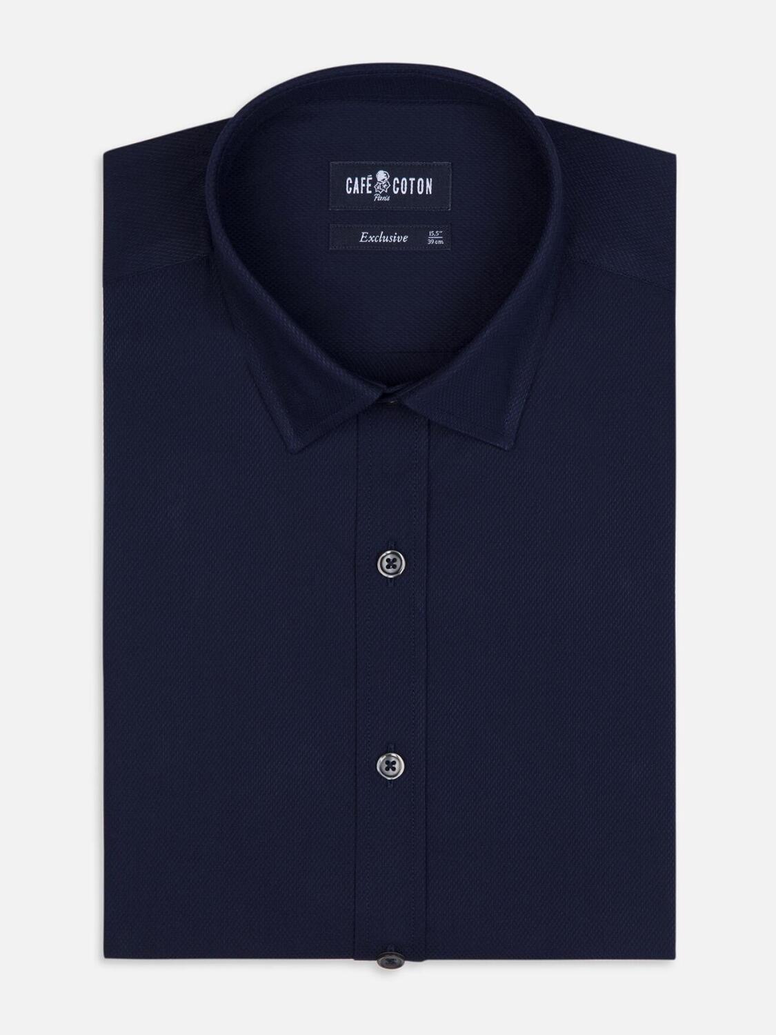 Chemise cintr&eacute;e Tea textur&eacute;e marine - Petit Col