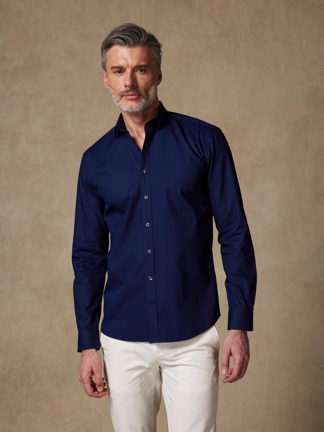 Chemise cintr&eacute;e Tea textur&eacute;e marine - Petit Col