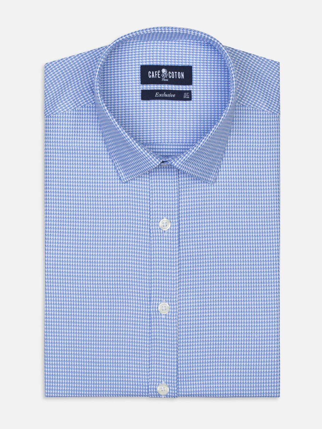 Chemise cintrée Théo en pied de poule ciel - Petit Col