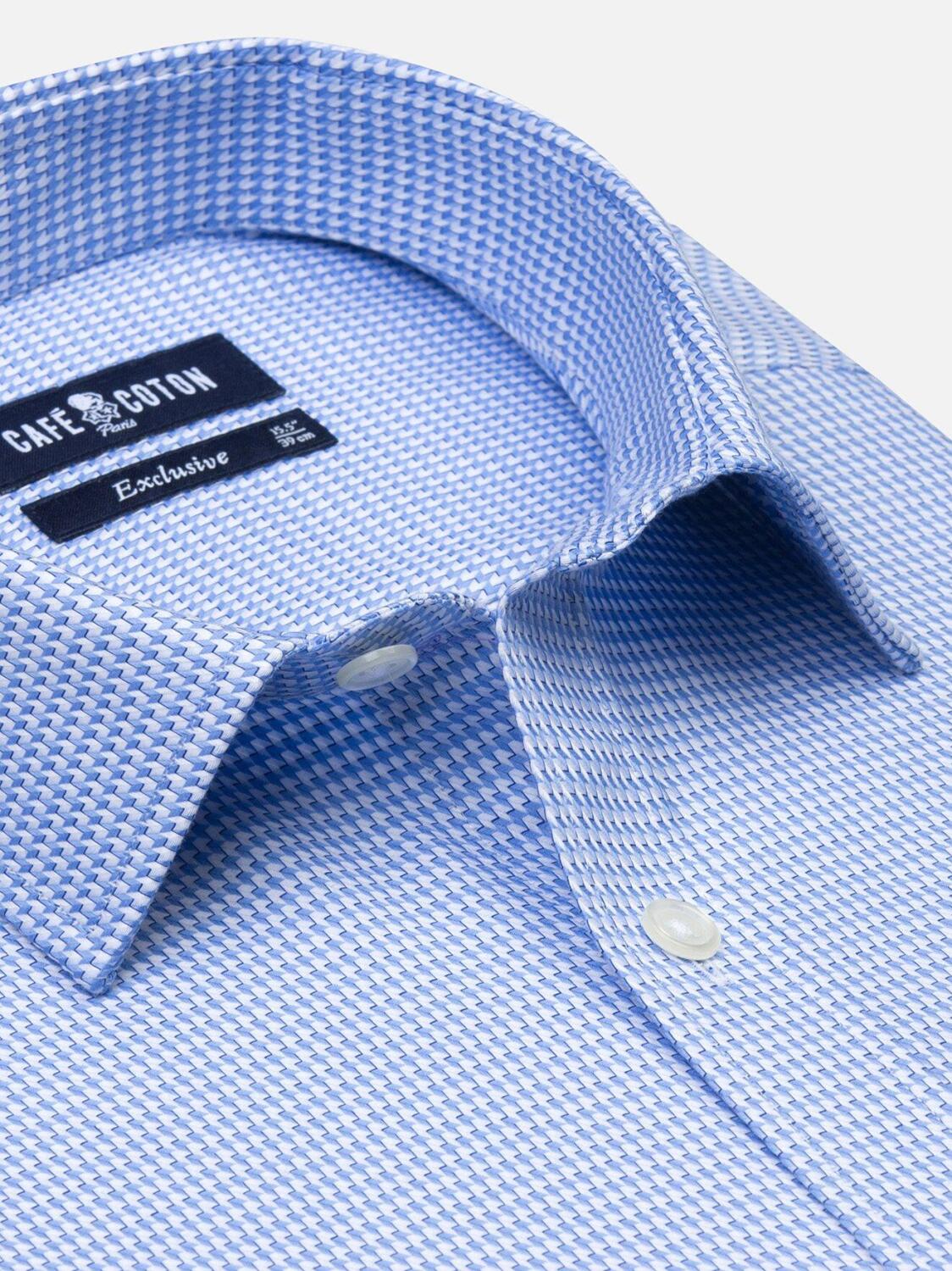 Chemise cintrée Théo en pied de poule ciel - Petit Col